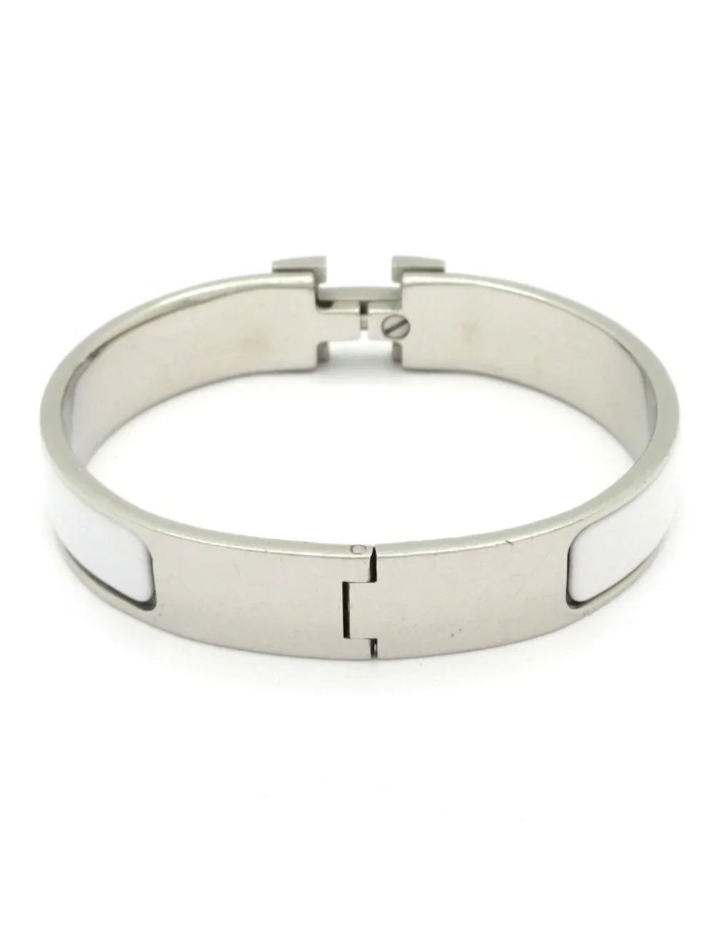 Hermes Bangle Clic H Silver White Bracelet